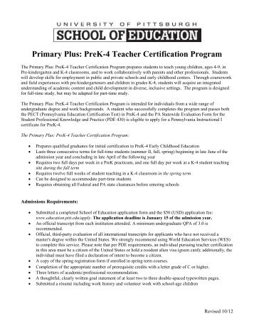 Primary Plus: PreK-4 Teacher Certification Program - School of ...