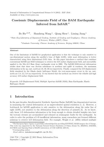 Coseismic Displacements Field of the BAM Earthquake Inferred from ...