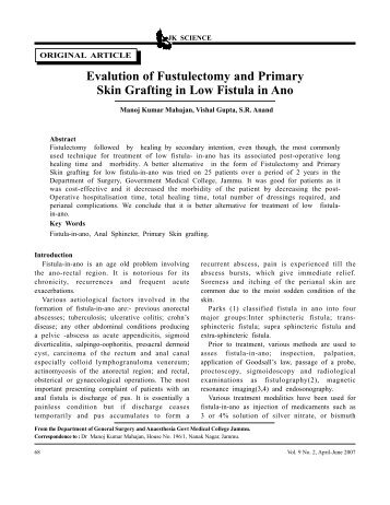 Evalution of Fustulectomy and Primary Skin Grafting in ... - JK Science