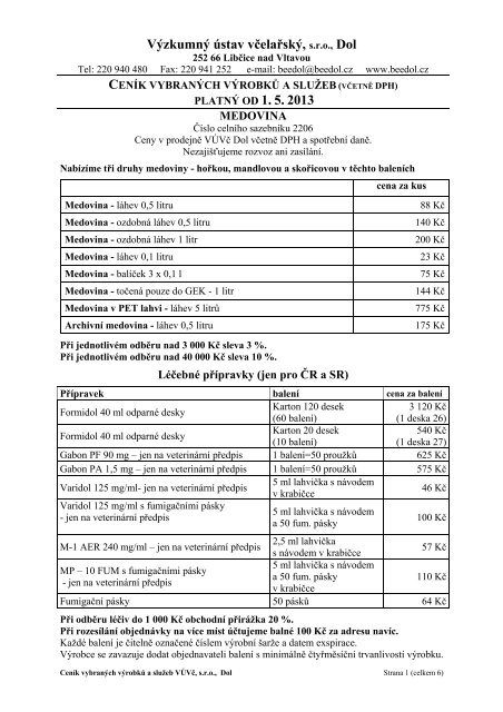 CenÃ­k naÅ¡ich vÃ½robkÅ¯ a sluÅ¾eb platnÃ½ od 1. 5. 2013 ve formÃ¡tu PDF.