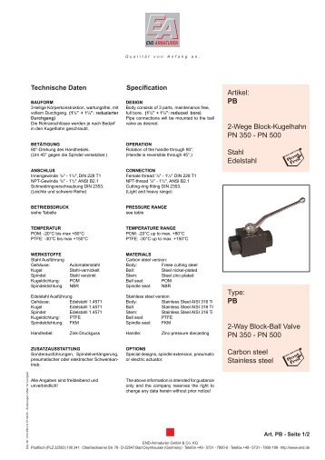 Artikel: PB 2-Wege Block-Kugelhahn PN 350 - PN ... - termodinamic