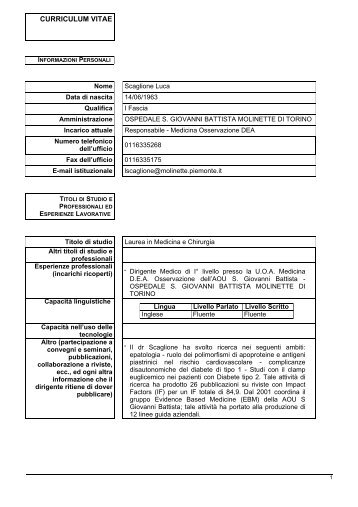 curriculum vitae - Io scelgo la salute