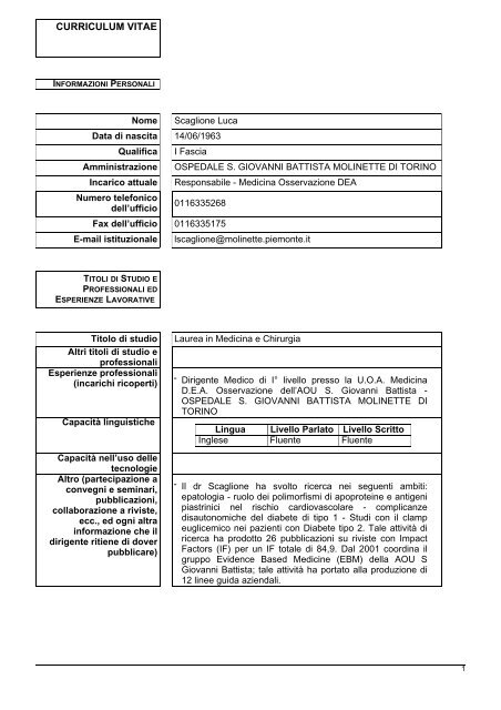 curriculum vitae - Io scelgo la salute