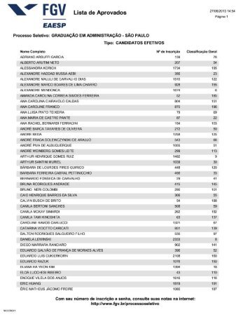 Lista de Aprovados - Processos seletivos FGV