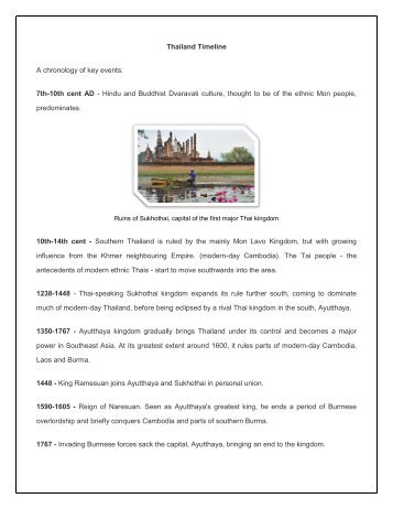 Thailand Timeline A chronology of key events: 7th-10th cent AD ...