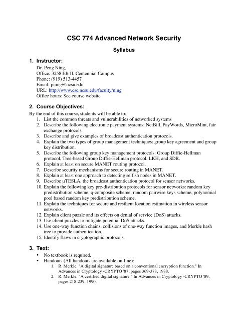 CSC 774 Advanced Network Security - Dr. Peng Ning