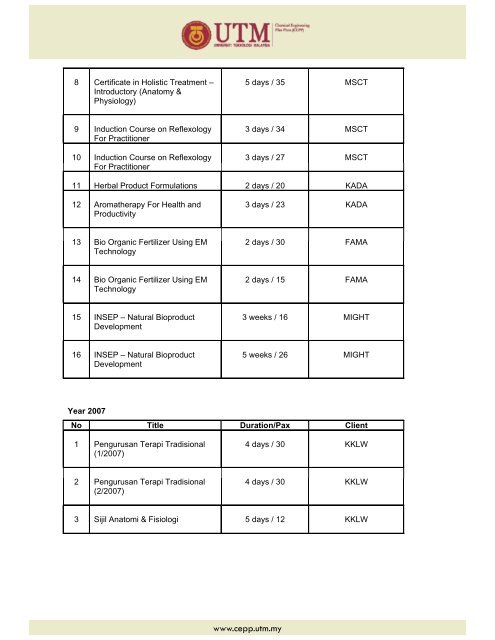 CHEMICAL ENGINEERING PILOT PLANT Universiti ... - IBD - UTM