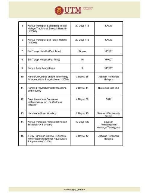 CHEMICAL ENGINEERING PILOT PLANT Universiti ... - IBD - UTM