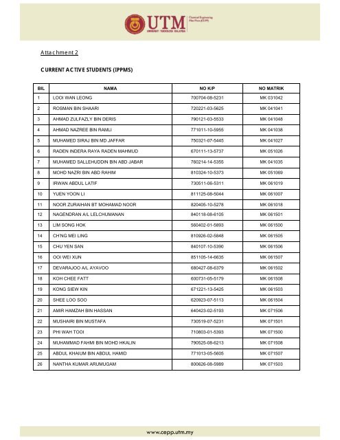 CHEMICAL ENGINEERING PILOT PLANT Universiti ... - IBD - UTM