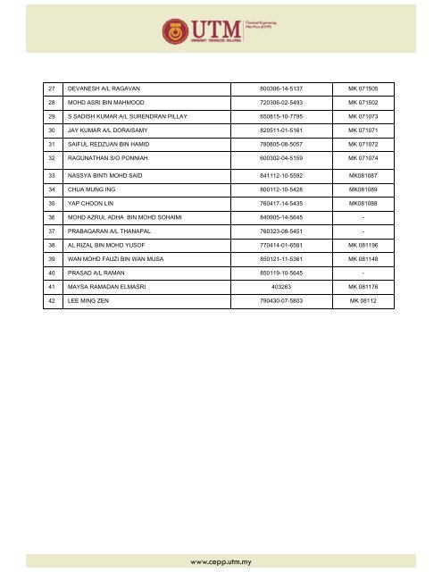 CHEMICAL ENGINEERING PILOT PLANT Universiti ... - IBD - UTM