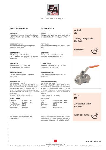 Artikel: ZB 2-Wege Kugelhahn PN 200 Edelstahl Type: ZB 2-Way ...