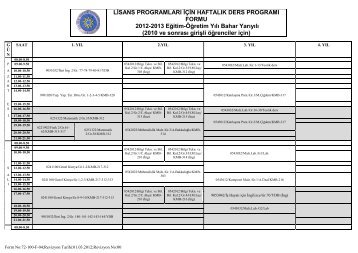 LÄ°SANS PROGRAMLARI Ä°ÃÄ°N HAFTALIK DERS PROGRAMI ...