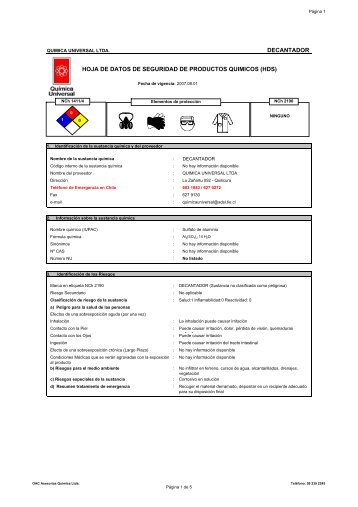 decantador hoja de datos de seguridad de productos quimicos (hds)