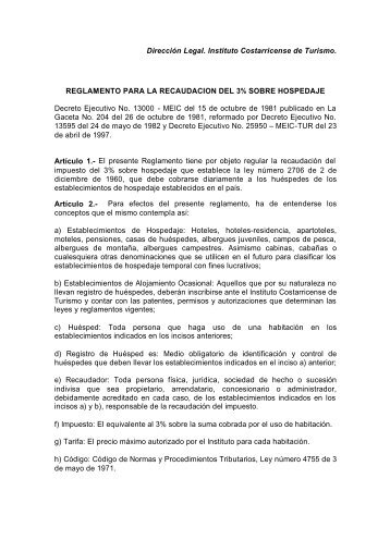 Reglamento para la Recaudacion del 3% Sobre ... - Costa Rica