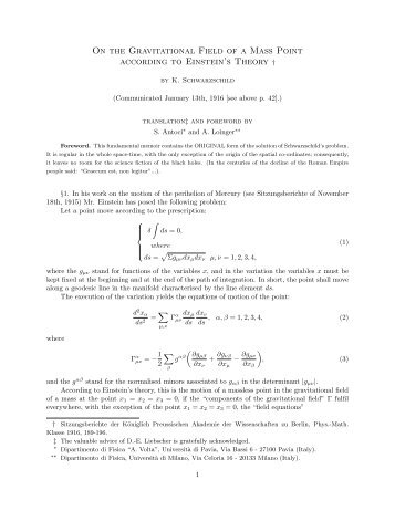 On the Gravitational Field of a Mass Point according to Einstein's ...