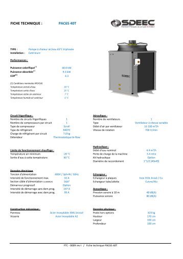 FICHE TECHNIQUE : PAC65 40T - Sdeec