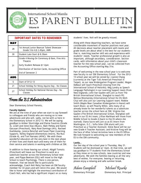 ES Parent Bulletin Vol#19 2012 May 25 - Welcome to Our World of ...