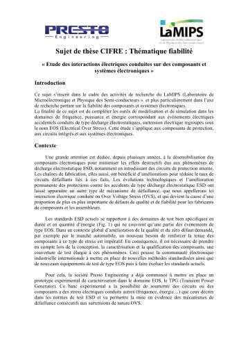 Sujet de thÃ¨se CIFRE : ThÃ©matique fiabilitÃ© - ANRT