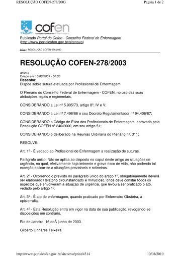 RESOLUÃÃO COFEN-278/2003 - COREN-MG