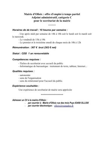 Offre d emploi adjoint administratif