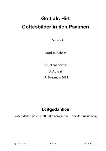 Gott als Hirt Gottesbilder in den Psalmen - Chrischona Wattwil