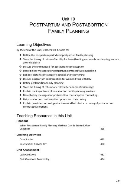 view Unit 19: Postpartum and Postabortion Family Planning