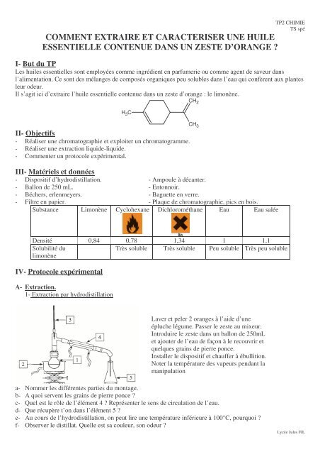 TP 2 extraction huile essentielle - Lycée Jules Fil