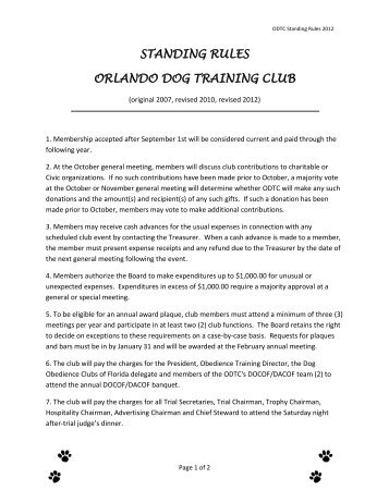 ODTC Standing Rules - Orlando Dog Training Club