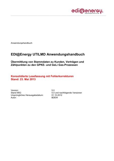 UTILMD AHB GPKE GeLi Gas 5.0 Konsolidierte ... - Edi-energy.de