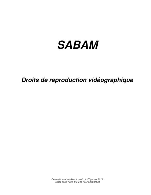 Brochure "Droits de Reproduction vidéographique - Sabam