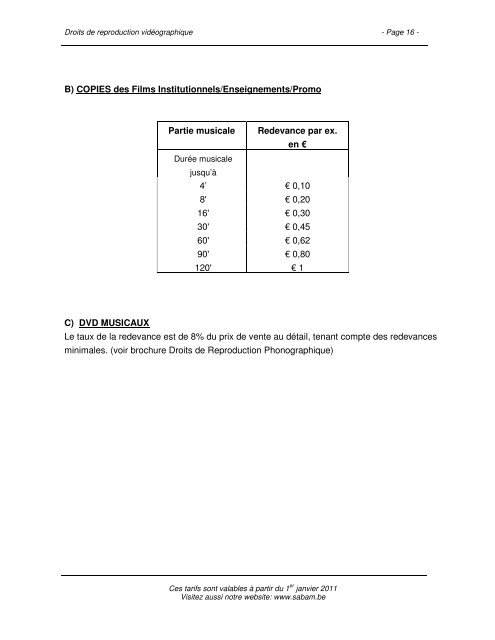 Brochure "Droits de Reproduction vidéographique - Sabam