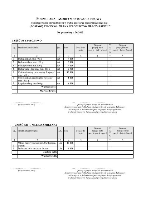 2013_mleko i pieczywo_SIWZ - Szpital Specjalistyczny im. Henryka ...