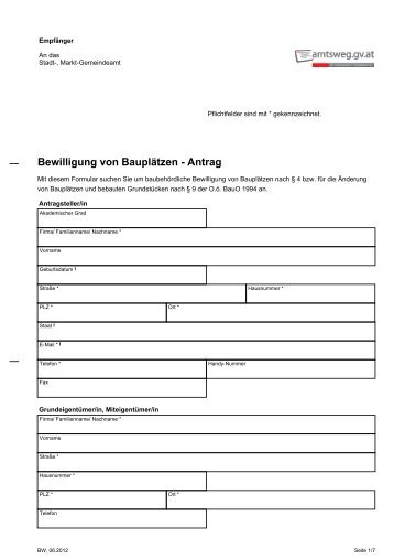 Bewilligung von BauplÃ¤tzen - Antrag