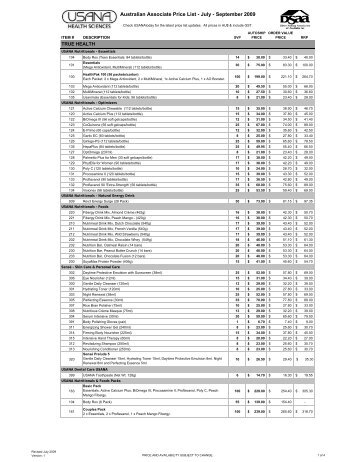 Australian Associate Price List - July - September 2009 - Usana