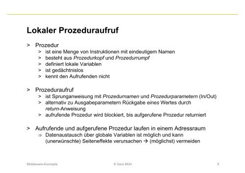 Middleware-Konzepte Entfernte Aufrufe