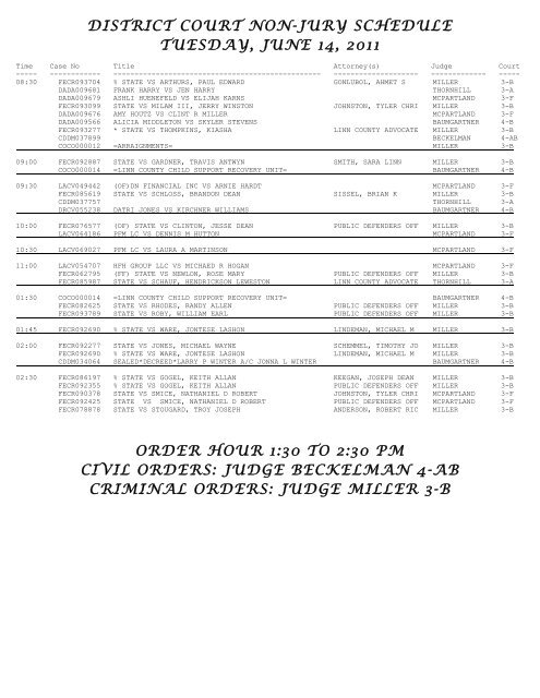 district court non-jury schedule - Linn County Bar Association