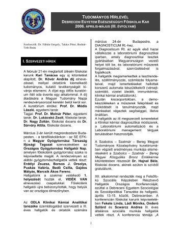 tudomÃ¡nyos hÃ­rlevÃ©l - Debreceni Egyetem OEC - EgÃ©szsÃ©gÃ¼gyi Kar