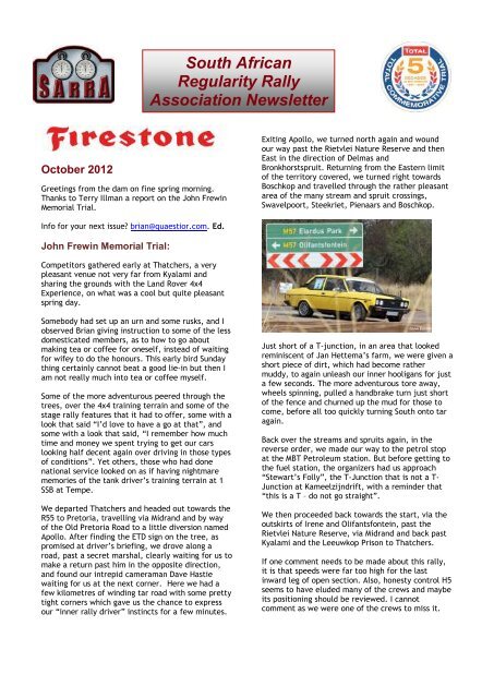 South African Regularity Rally Association Newsletter - The South ...