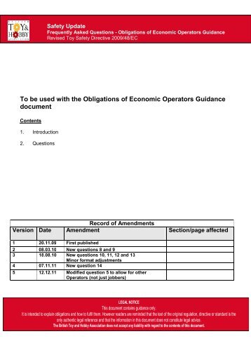 obligations of economic operators - British Toy & Hobby Association