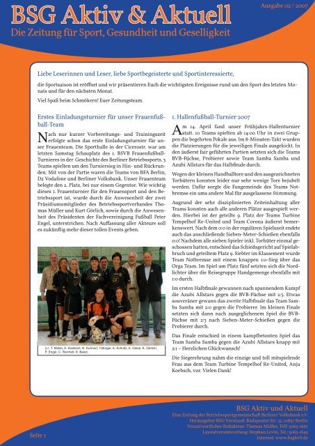 Ausgabe 02 / 2007 - Betriebssportgemeinschaft Berliner Volksbank eV