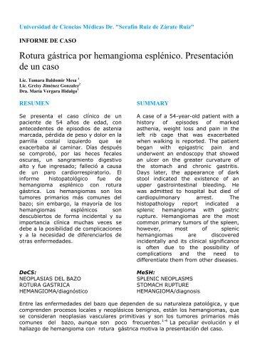 Rotura gÃ¡strica por hemangioma esplÃ©nico. PresentaciÃ³n de un caso