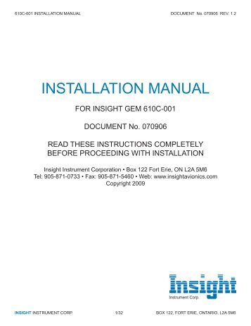 INSTALLATION MANUAL - Insight Avionics