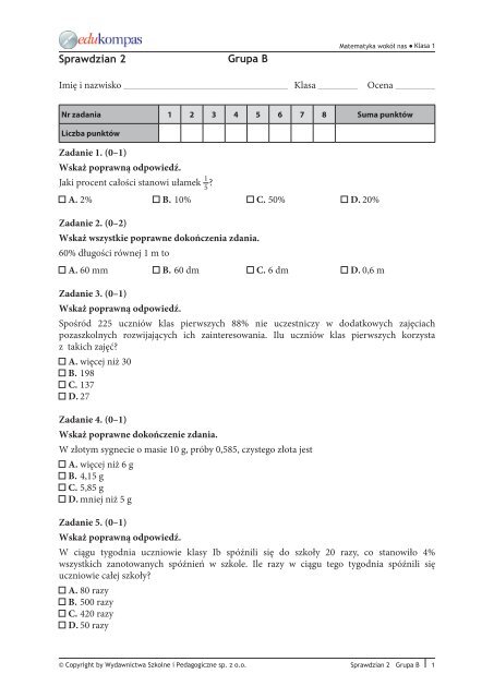 Sprawdzian Klasa 1 Do Druku