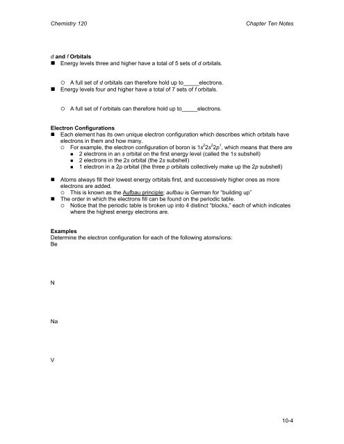 Chemistry 120 Handouts/Notes