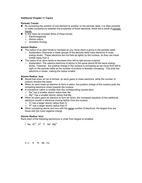 Chemistry 120 Handouts/Notes