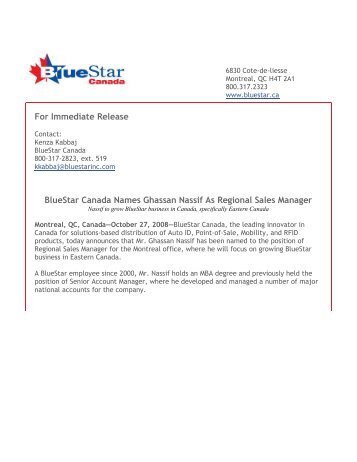 BlueStar Canada Names Ghassan Nassif As Regional ... - RSPA