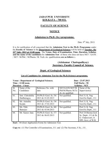 Admission Test on 23.07.2013 and Interview on 30.07.2013 in the ...