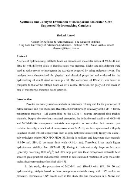 preparation of mesoporous molecular sieve based hydrocracking