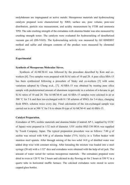 preparation of mesoporous molecular sieve based hydrocracking