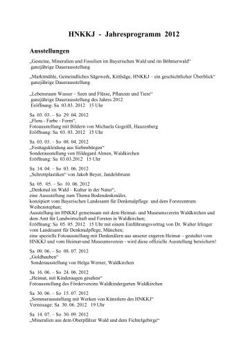 HNKKJ - Jahresprogramm 2012 Ausstellungen - Waldkirchen